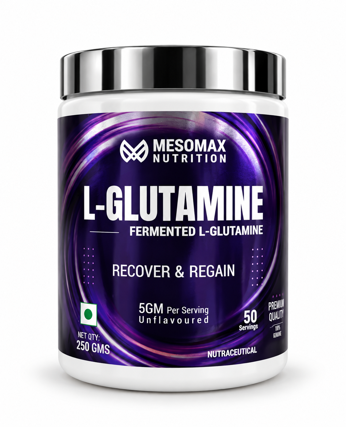 Mesomax Nutrition L-Glutamine 250g | Fermented L-Glutamine | 5g Per Serving | 50 Servings | Unflavoured